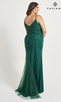 Faviana Embroidered Plus-Size Long Prom Dress