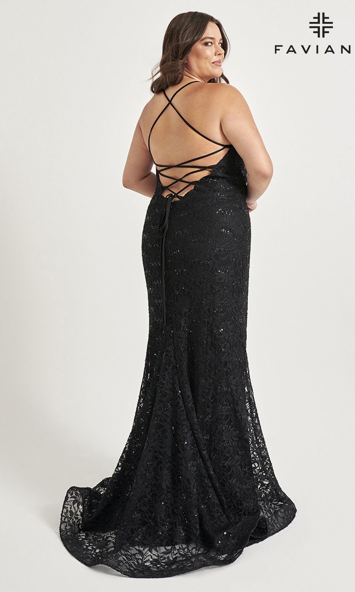 Faviana Plus-Size Long Lace Prom Dress 9546