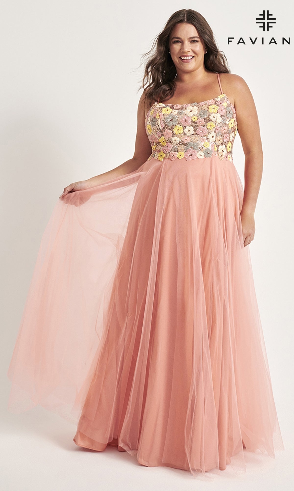 Faviana Floral Plus-Size Long Prom Dress 9557