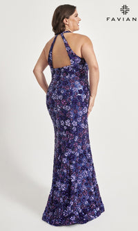 Floral-Sequin Plus-Size Prom Dress 9560