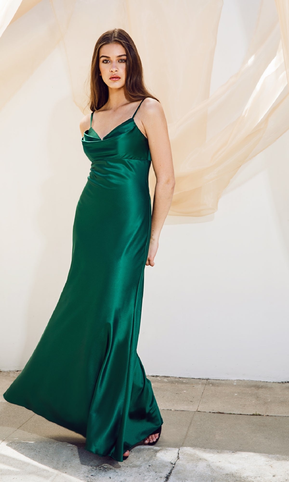 Cowl-Neck Long Satin Prom Dress: Eureka 9711