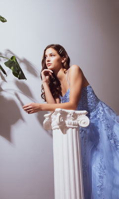 Embroidered-Lace Long A-Line Prom Dress with Lace-Up Ivy/Champagne / Medium