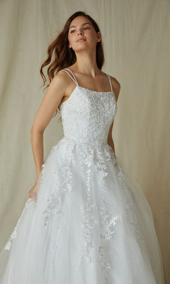 Embroidered-Lace Long A-Line Prom Dress with Lace-Up Ivy/Champagne / Medium