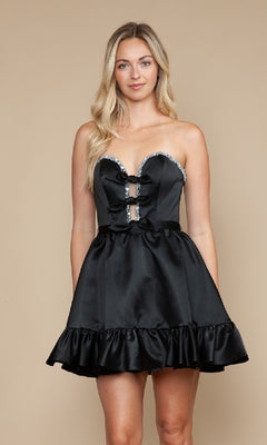 choker homecoming dresses Strapless Short Ruffled Homecoming Dress with Pockets– PromGirl