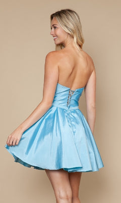 line up the side of a dress Strapless A-Line Short Homecoming Dress with Pockets Sage / Large