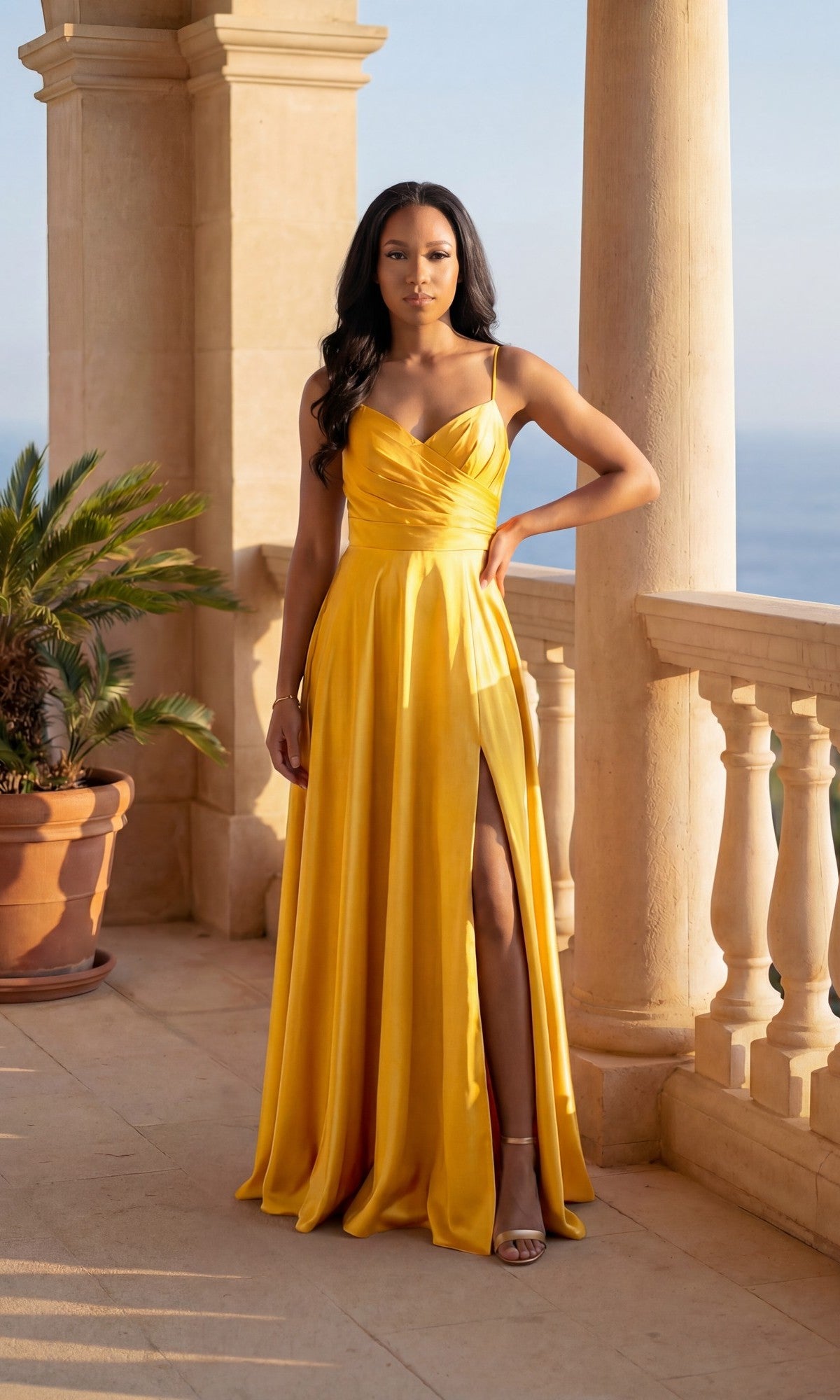 long casual prom dresses Shoulder-Tie Satin Dress: Chicas 9811 Yellow / XSmall Color:Light Purple Roses apparels Birthday Dress – Porshia Floor Length Neckline
