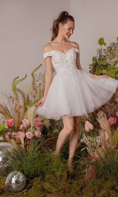 Off-Shoulder Short Homecoming Dress with Lace Bodice Off White / 3XLarge Off-Shoulder Short Homecoming Dress with Lace Bodice Off White / 3XLarge