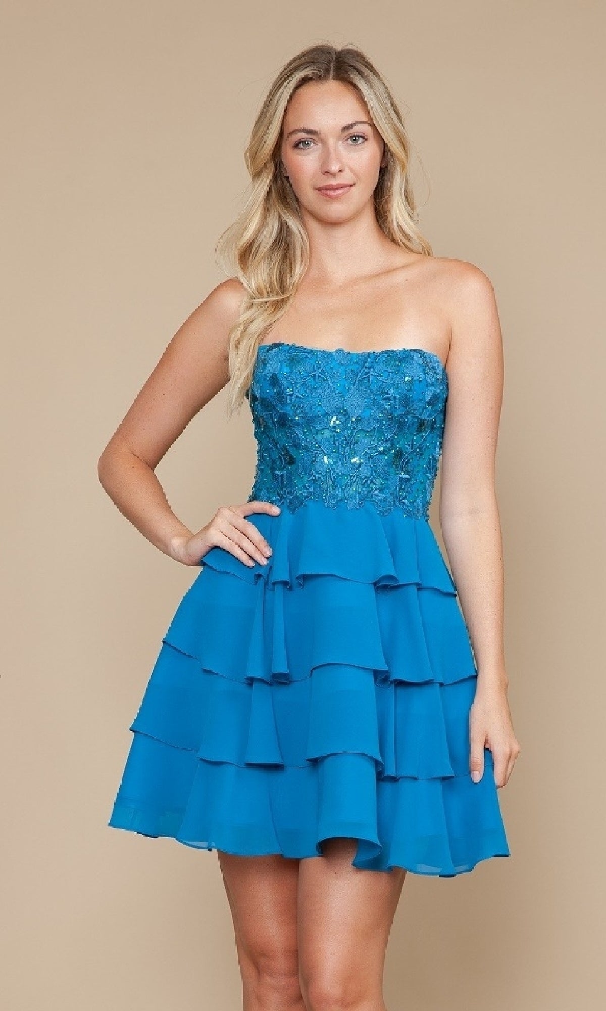 Strapless Short Ruffled Hoco Dress: Poly USA 9838