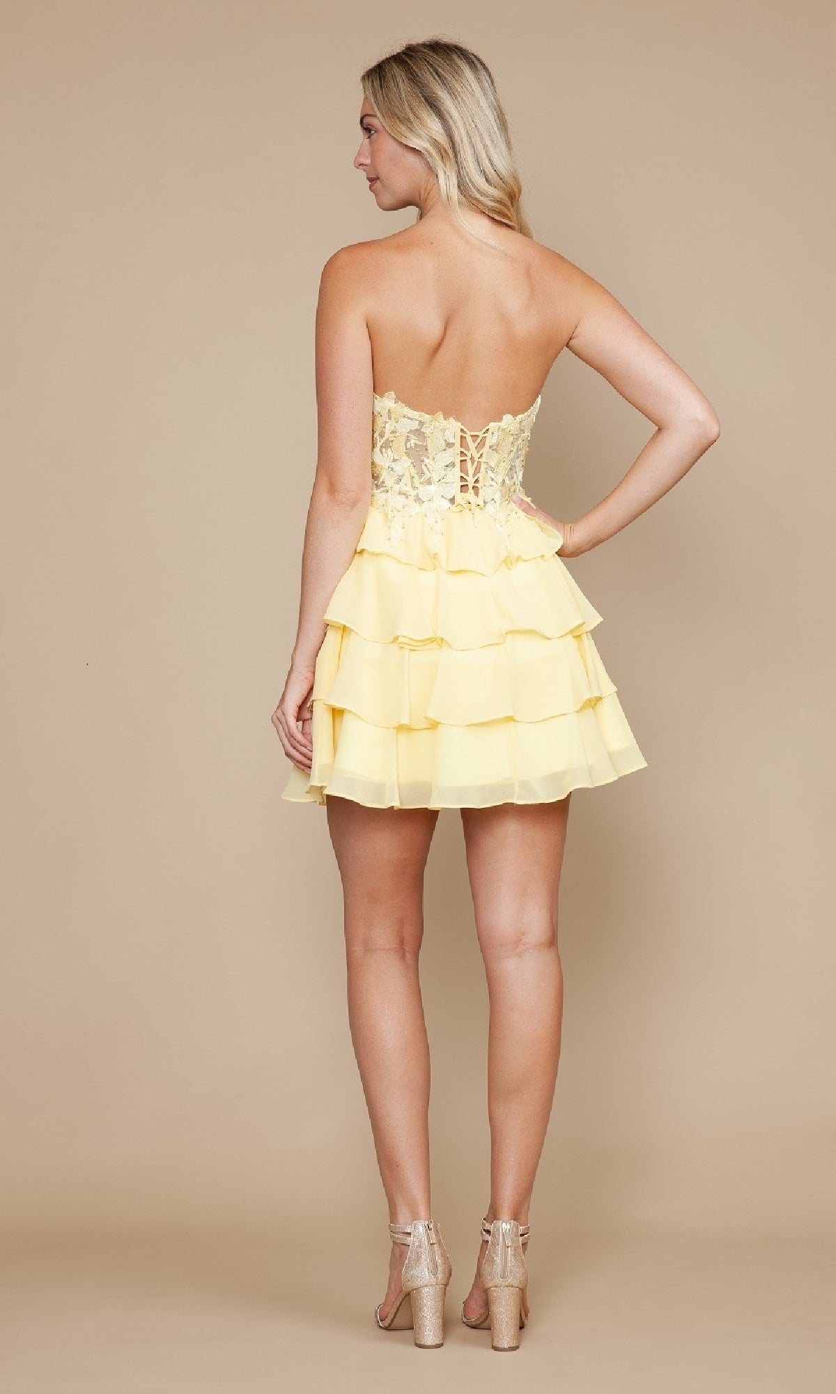 Straples Short Homecoming Dress with Ruffle Skirt– PromGirl