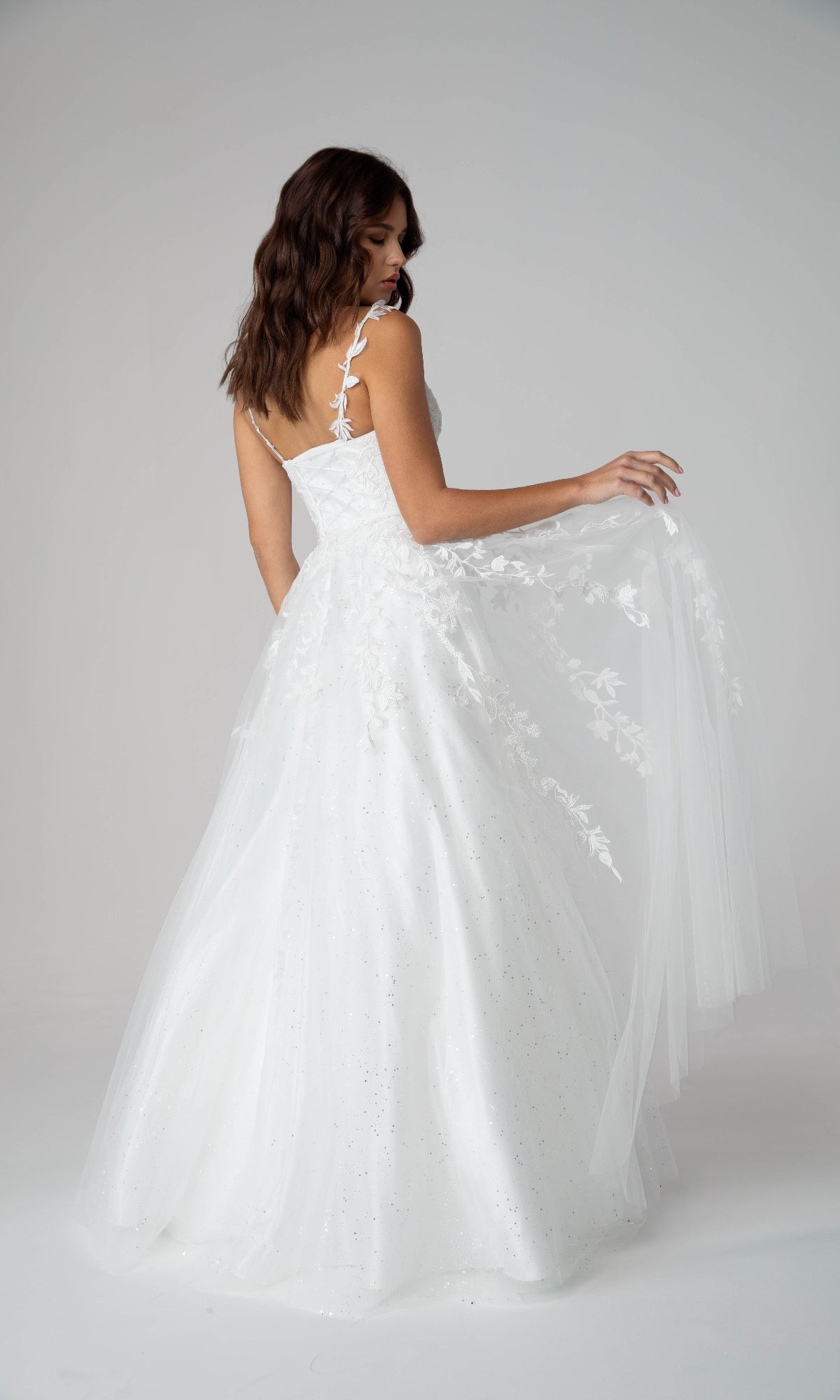 V-Neck Long A-line Prom Dress with Embroidered Lace Navy / XLarge