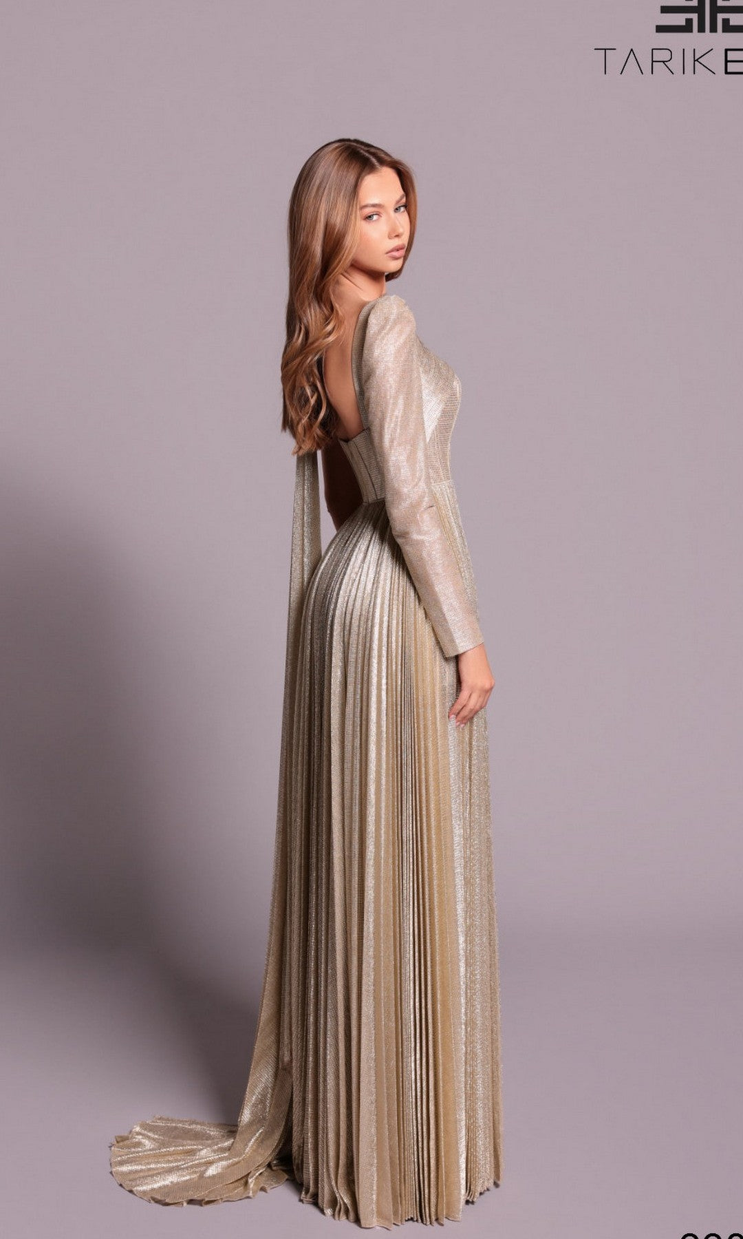 Long Formal Dress: Tarik Ediz 99056 Gold / 0