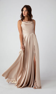 white christmas dresses BABARONI Cowl Neck A-Line Dress with Slit Bronzer Plus size, Bronzer / US18