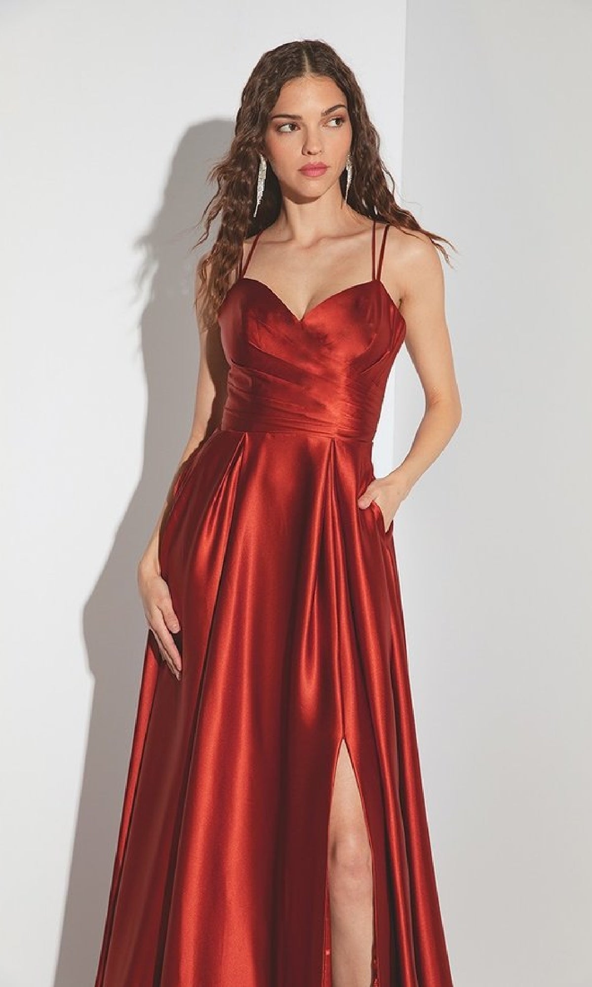 Long Satin A-Line Prom Dress with Strappy Open Back Terracotta / XLarge