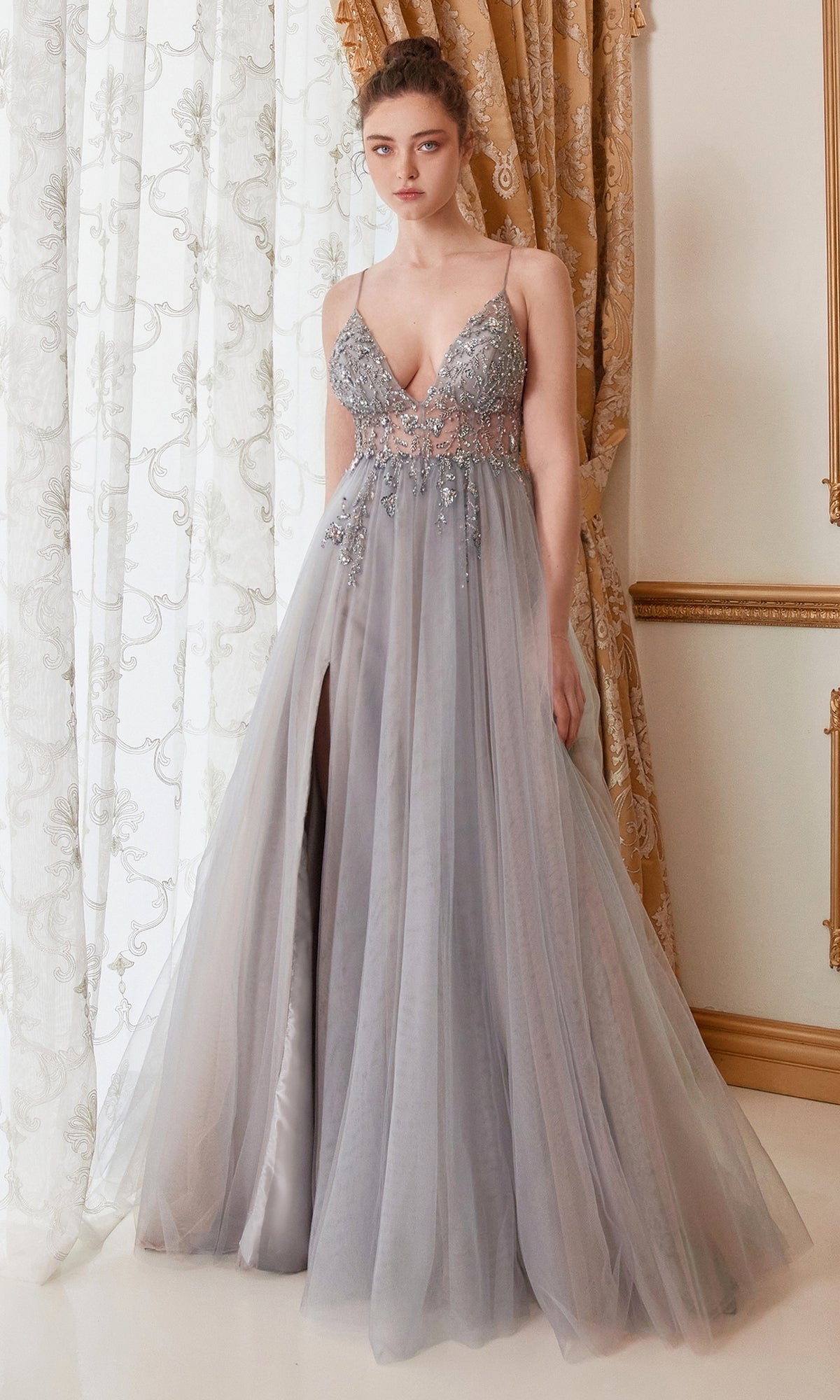 Long Tulle Prom Ball Gown with Embroidery A0672