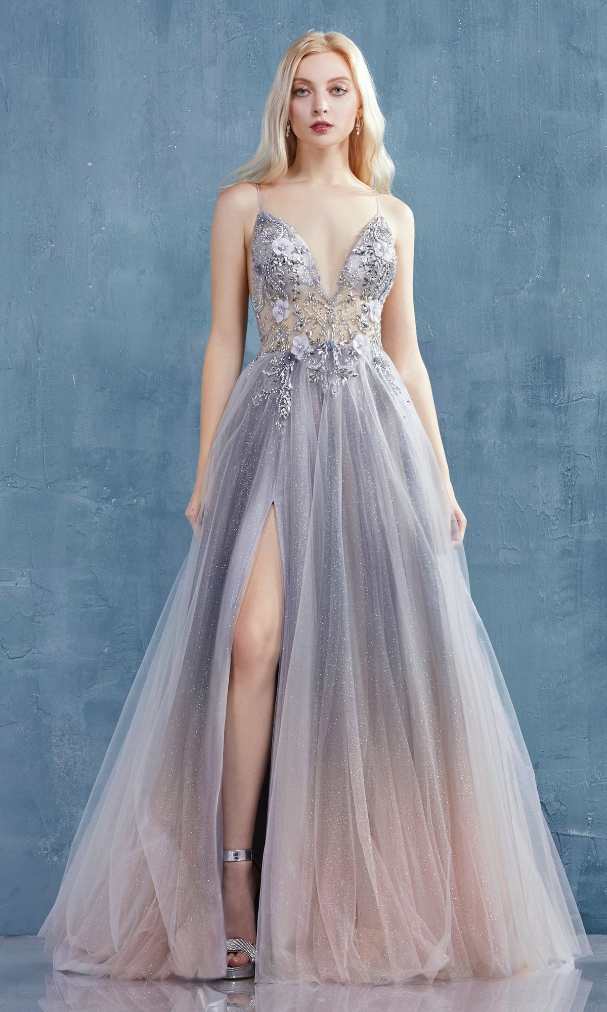 Beaded-Bodice Long Glitter A-Line Prom Dress A0850