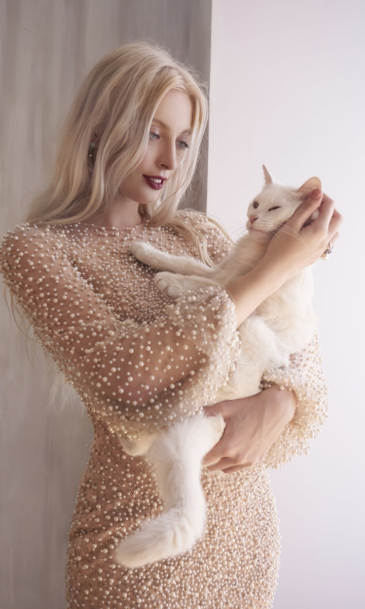 Long Sleeve Long Formal Dress with Pearls Blush / 22