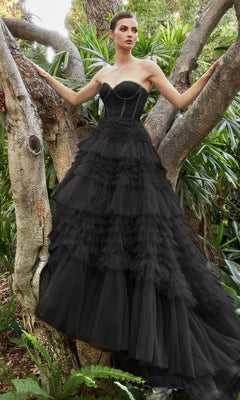 Sheer-Corset Strapless Tiered Long Prom Gown PromGirl Sheer-Corset Strapless Tiered Long Prom Gown PromGirl