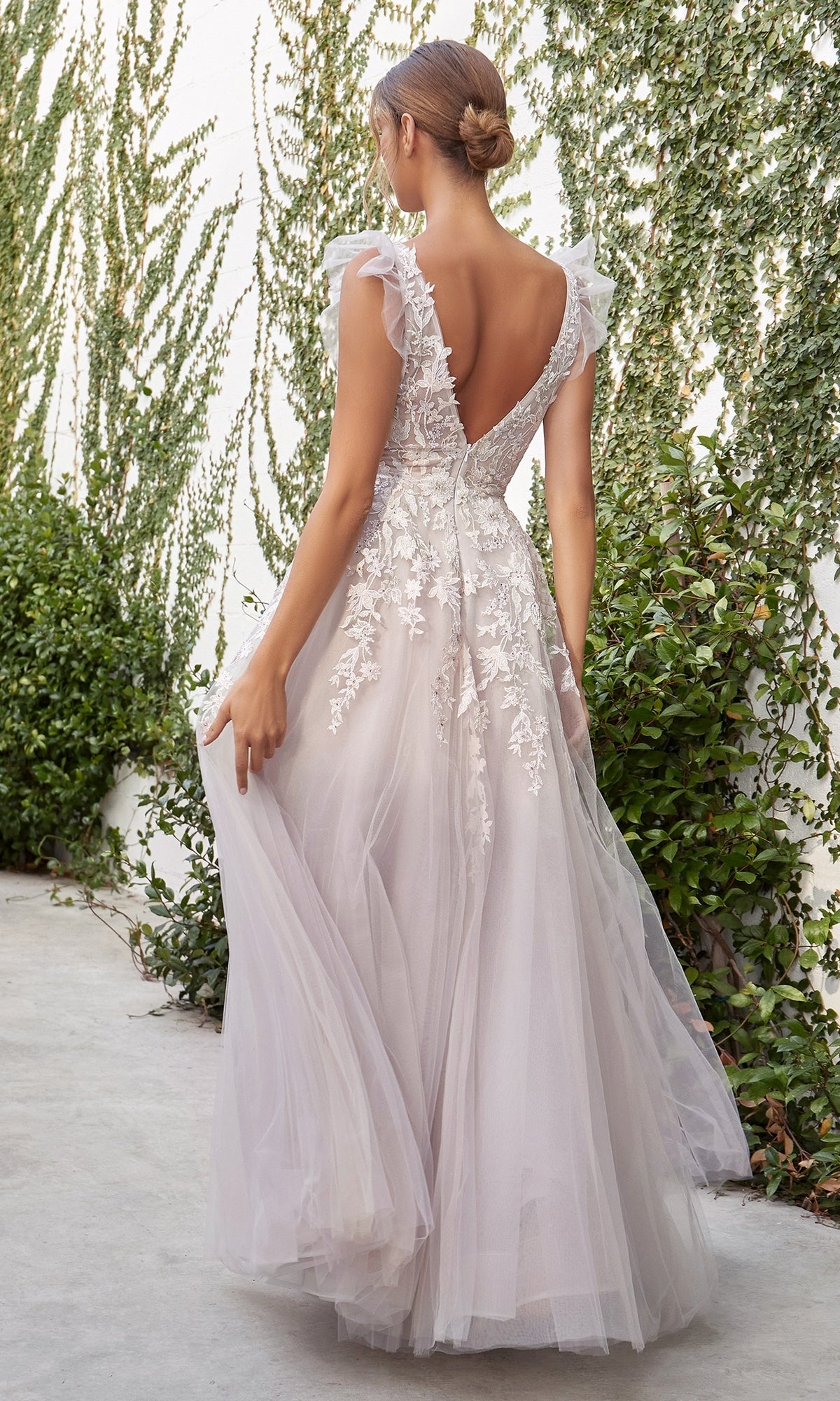 Pale Pink Ruffle-Shoulder Prom Ball Gown A1018