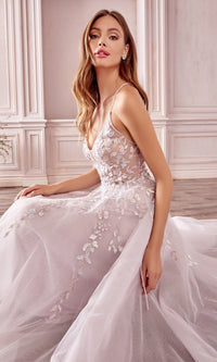 Pale Pink Embroidered Long Prom Ball Gown A1019