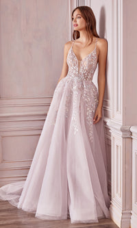 Pale Pink Embroidered Long Prom Ball Gown A1019