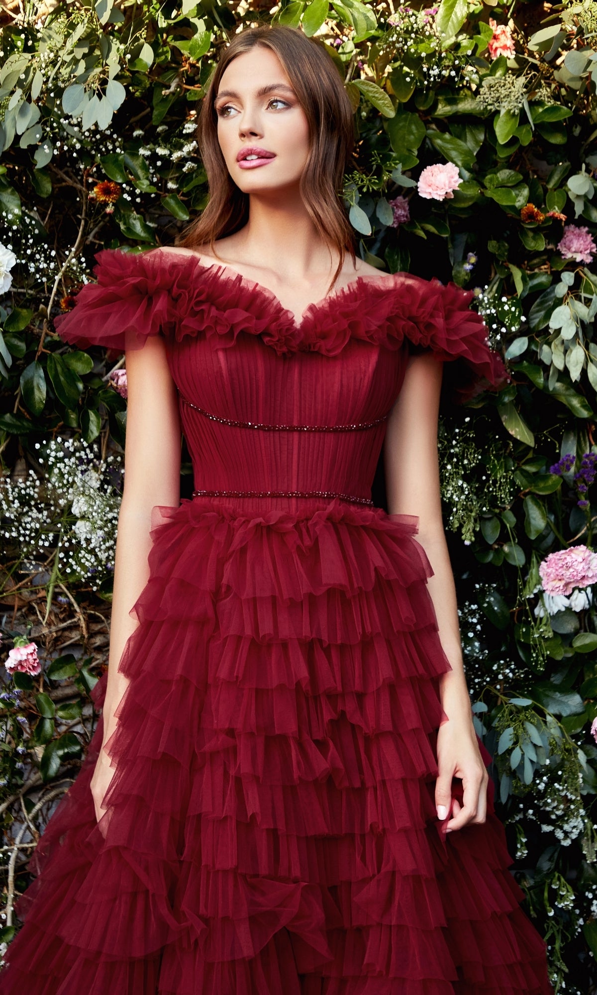 Off-the-Shoulder Long Ruffled Ball Gown A1032