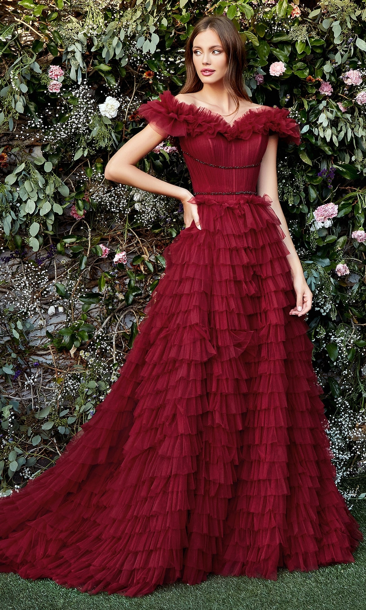 Off-the-Shoulder Long Ruffled Ball Gown A1032