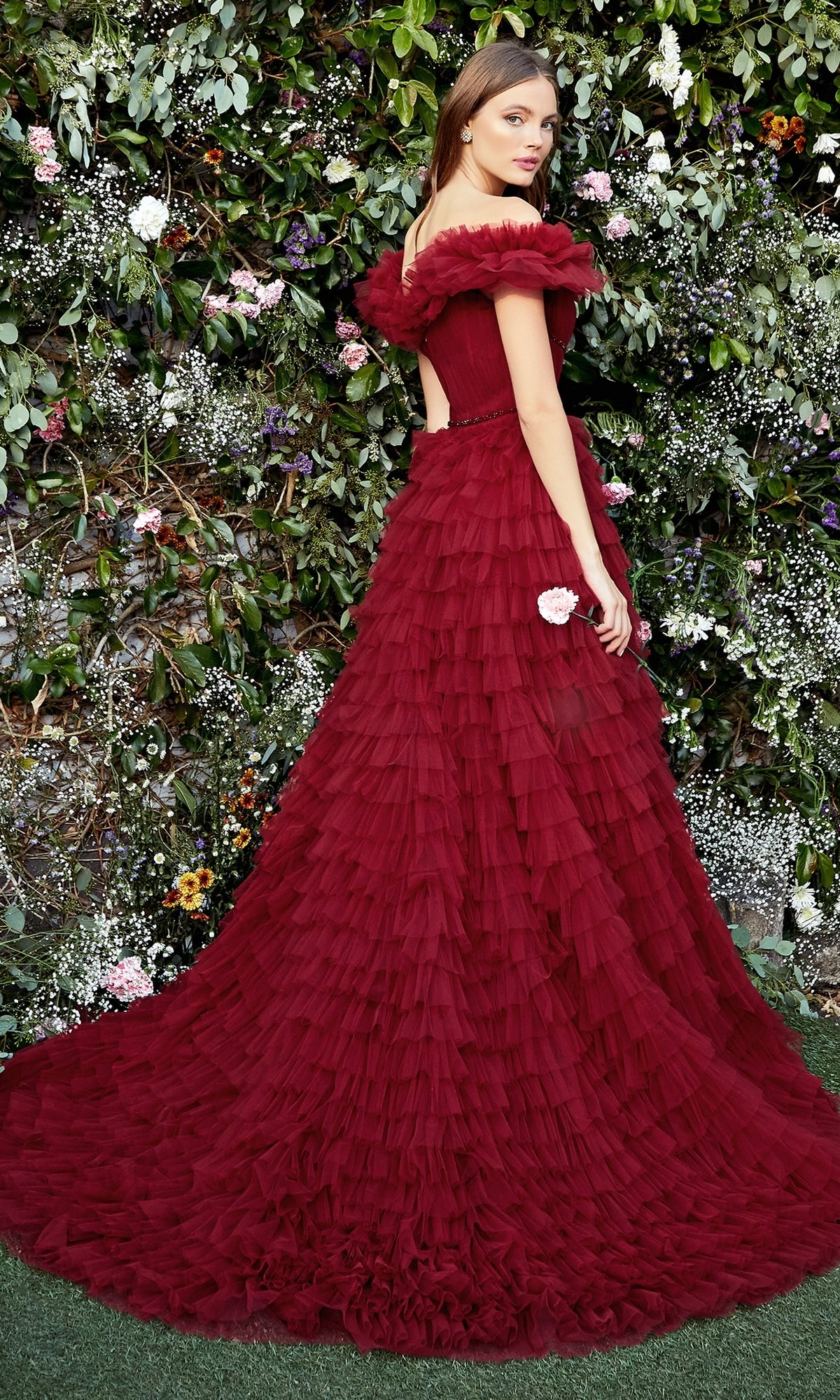 Off-the-Shoulder Long Ruffled Ball Gown A1032