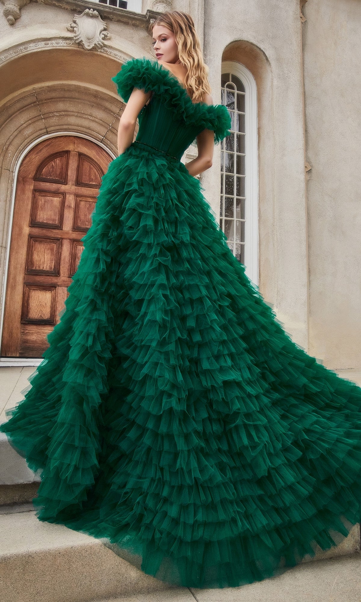 Off-the-Shoulder Long Ruffled Ball Gown A1032