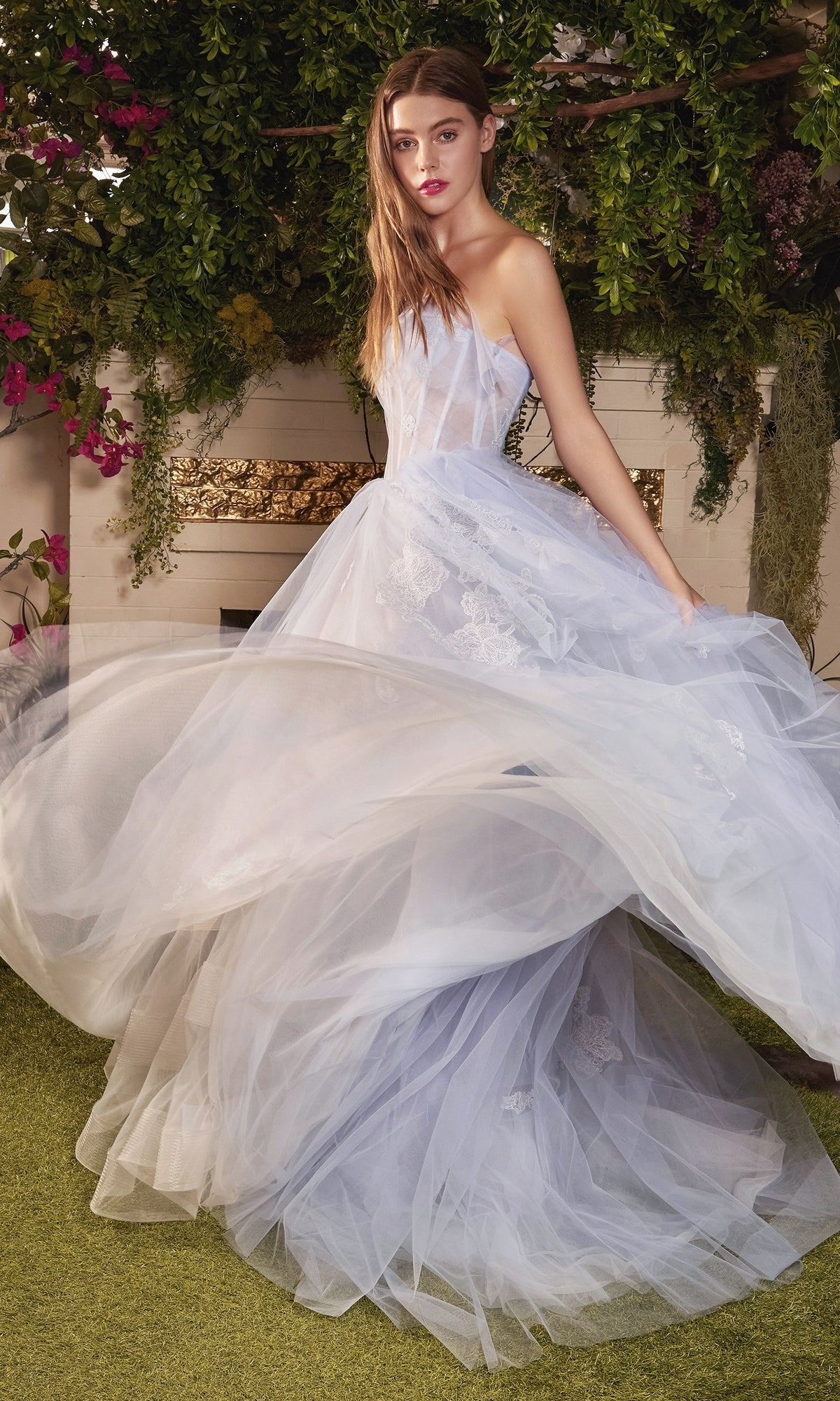 Strapless Sheer-Corset Long Prom Ball Gown A1050