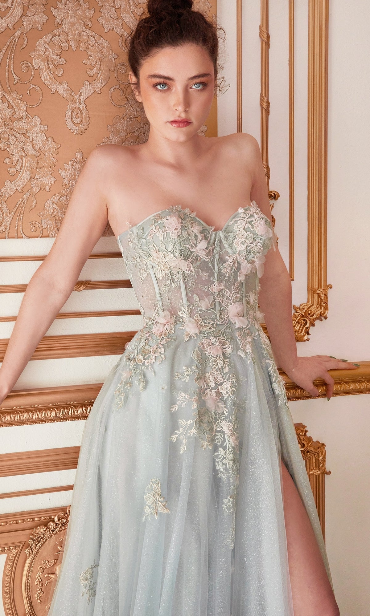 Strapless Sweetheart Floral Prom Ball Gown A1089