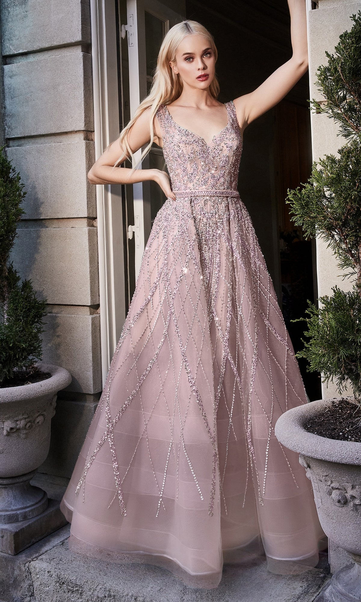 Sleeveless Beaded Long A-Line Prom Dress A1091