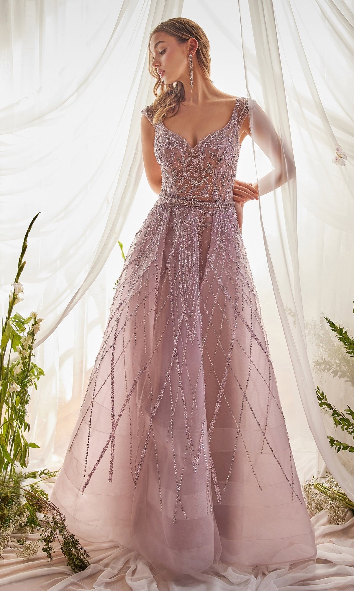 Sleeveless Beaded Long A-Line Prom Dress A1091