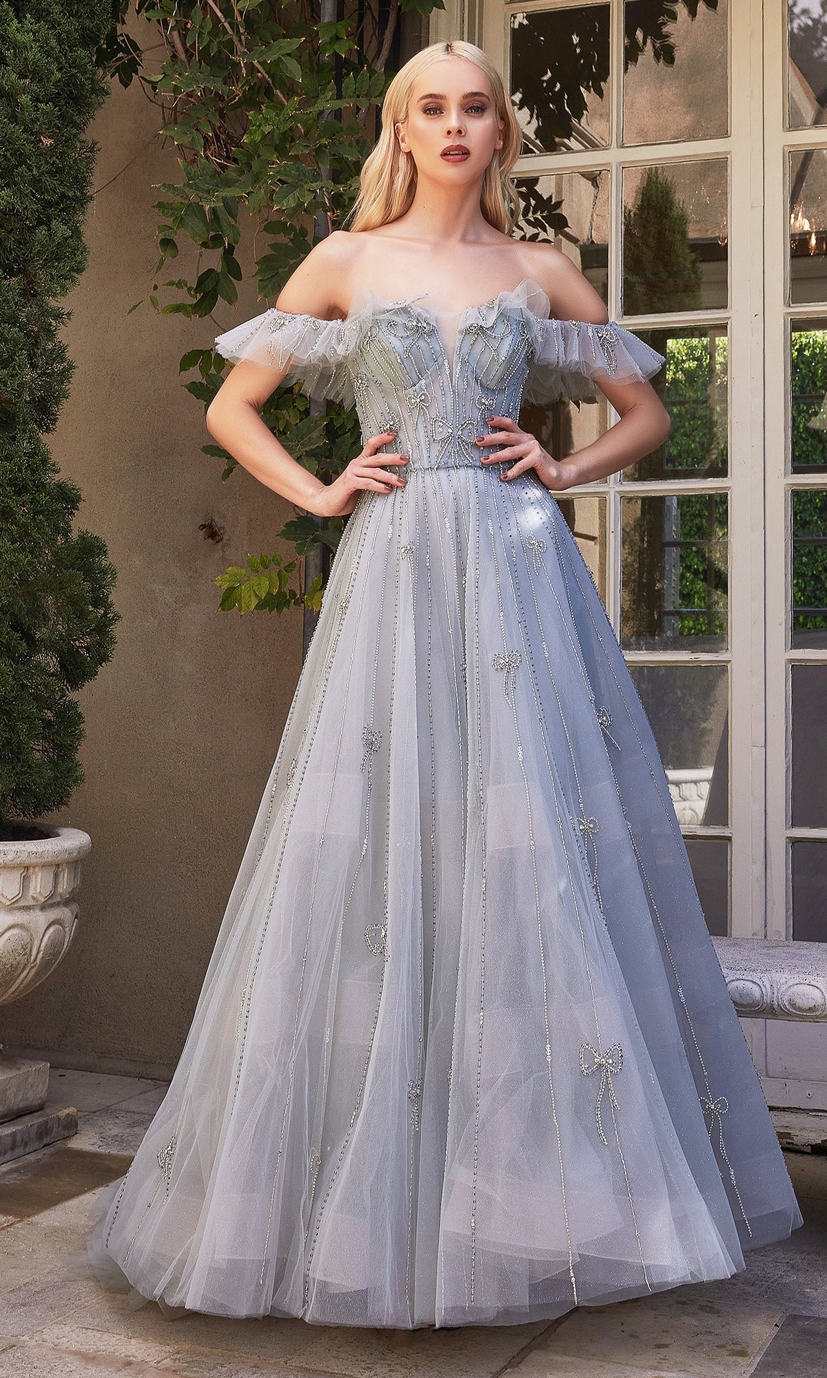 Silver Off-Shoulder Long Ball Gown A1092 by Andrea & Leo