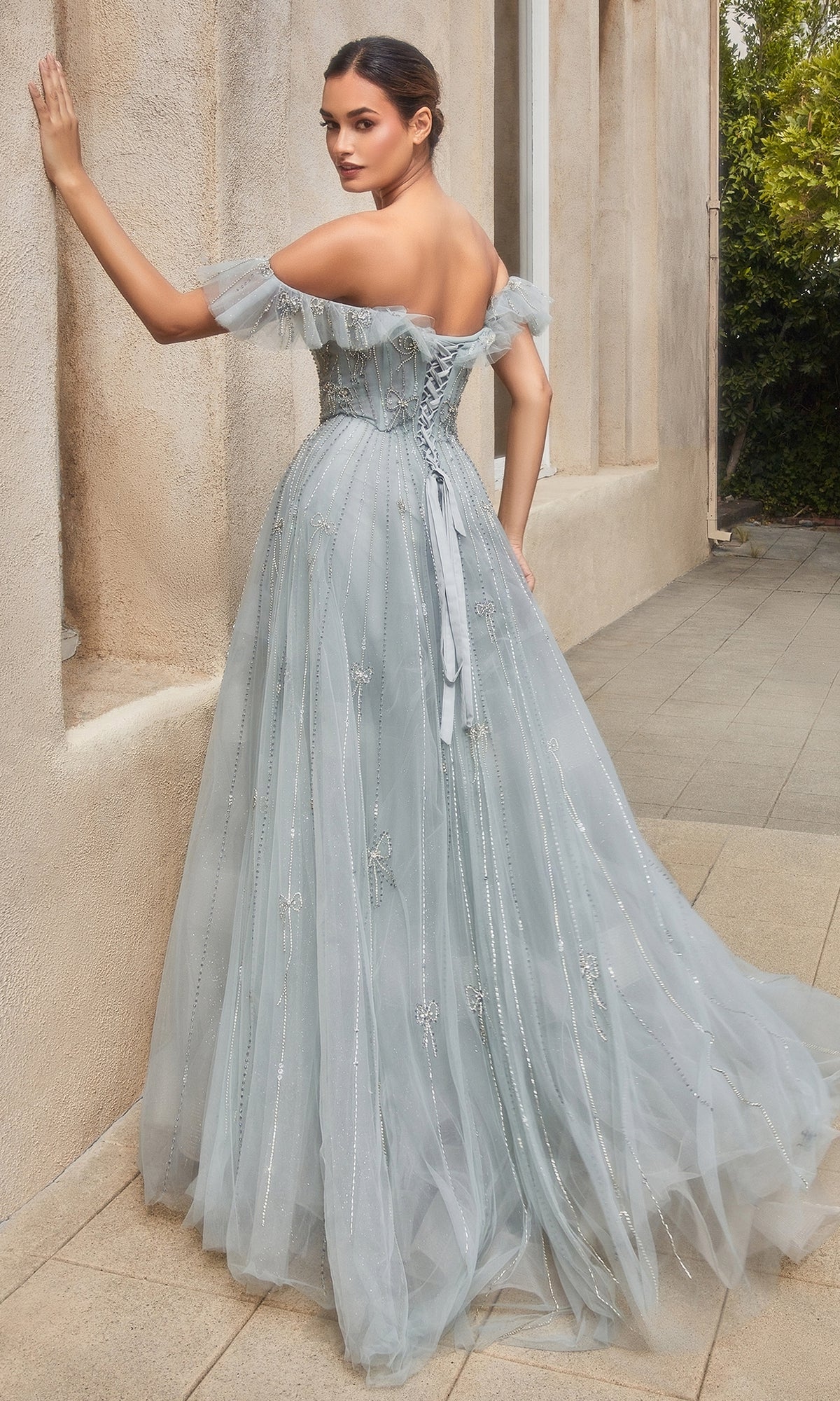 Silver Off-Shoulder Long Ball Gown A1092 by Andrea & Leo