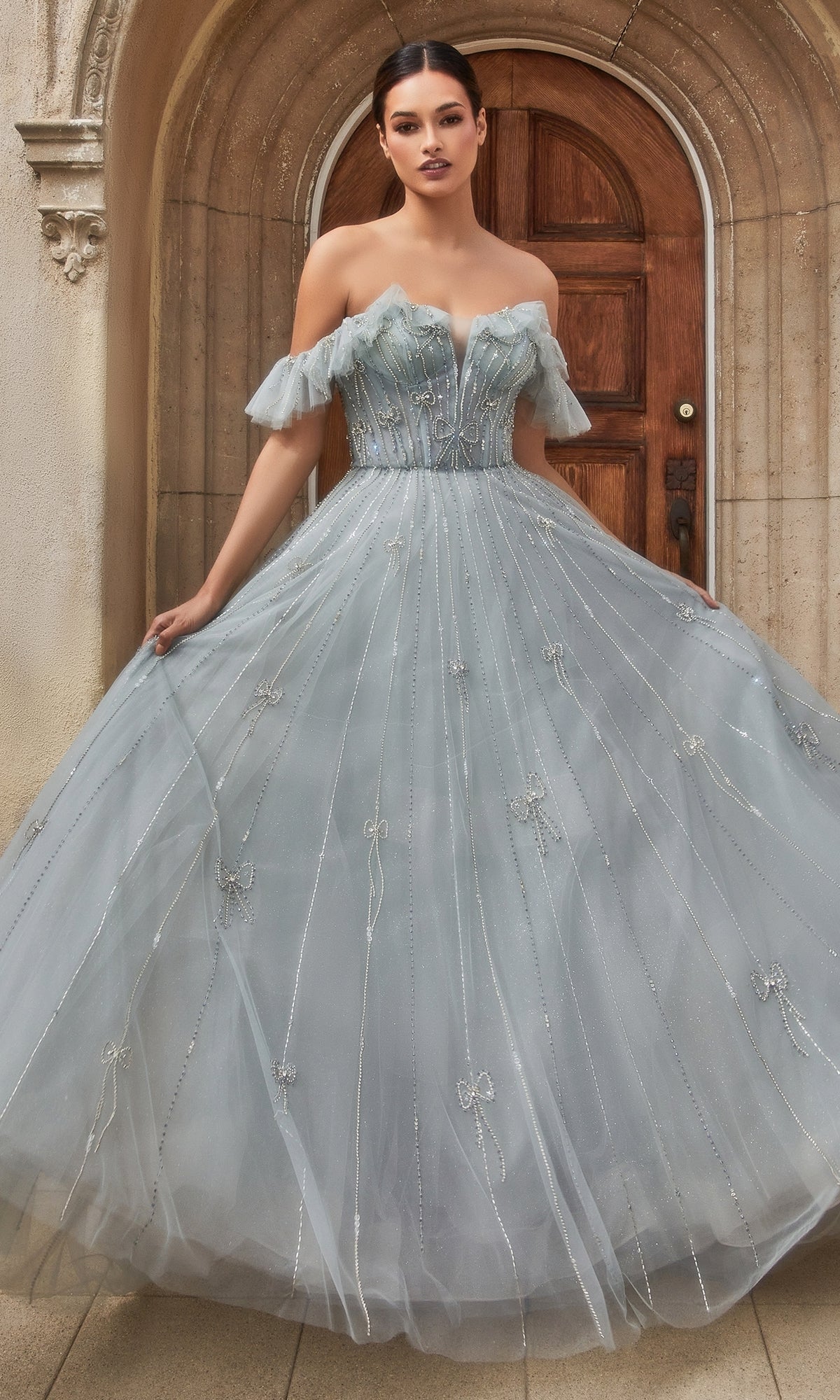 Silver Off-Shoulder Long Ball Gown A1092 by Andrea & Leo