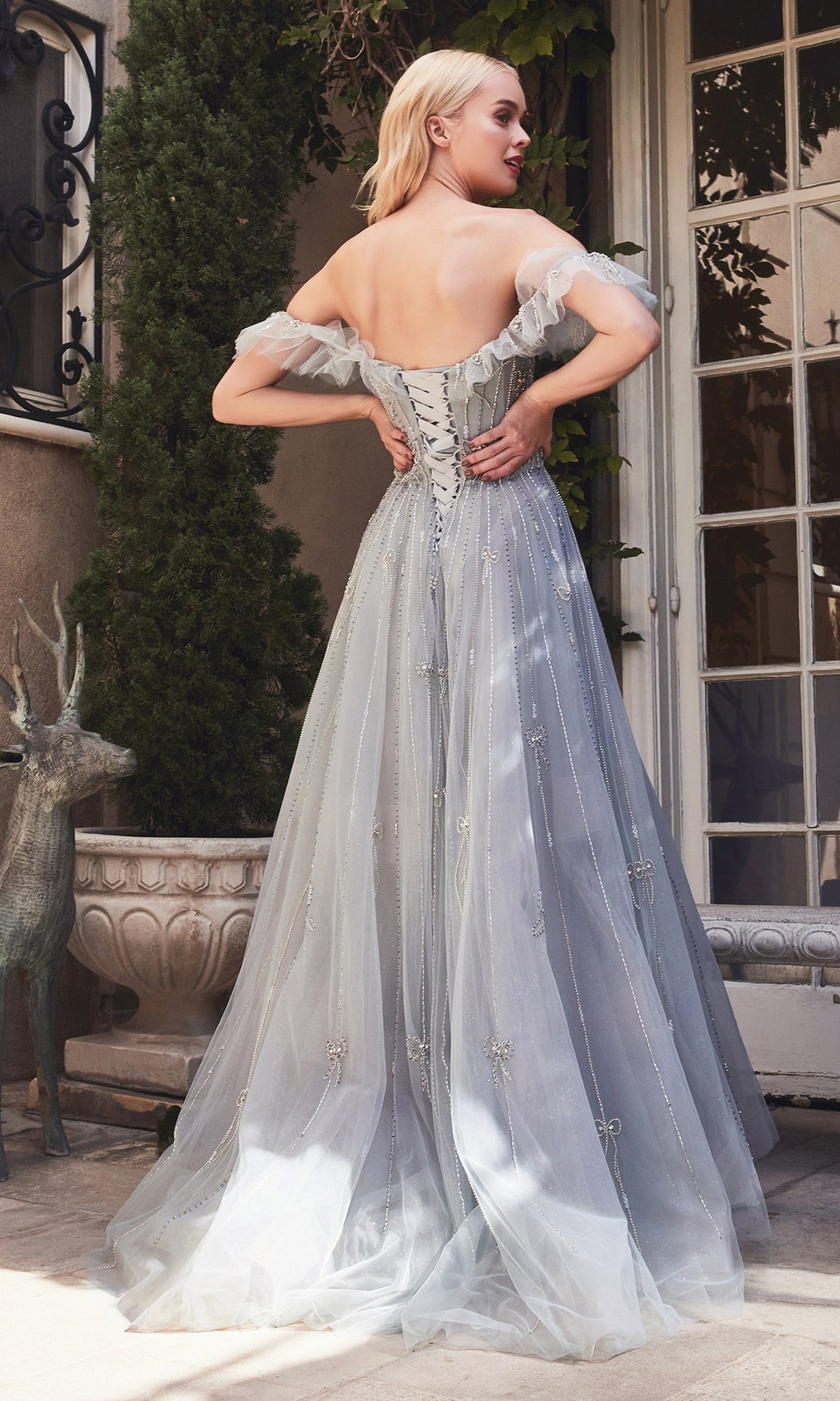 Silver Off-Shoulder Long Ball Gown A1092 by Andrea & Leo