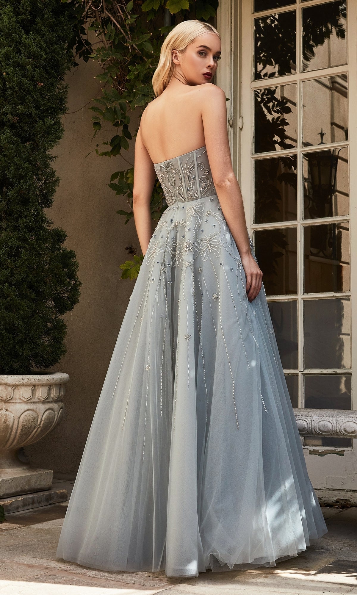Silver Mist Long Strapless Prom Ball Gown A1095
