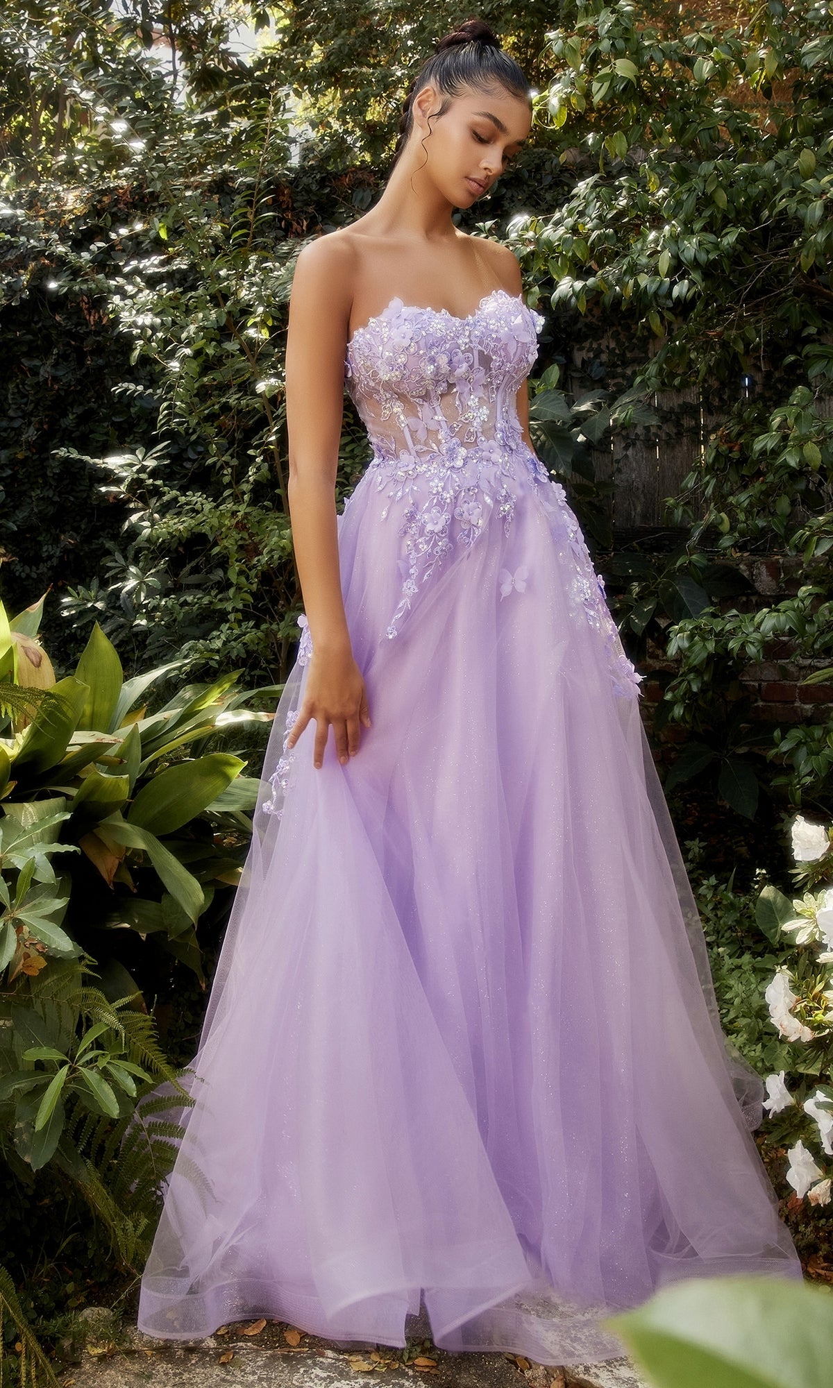 Strapless Puff-Sleeve Long Prom Dress A1108