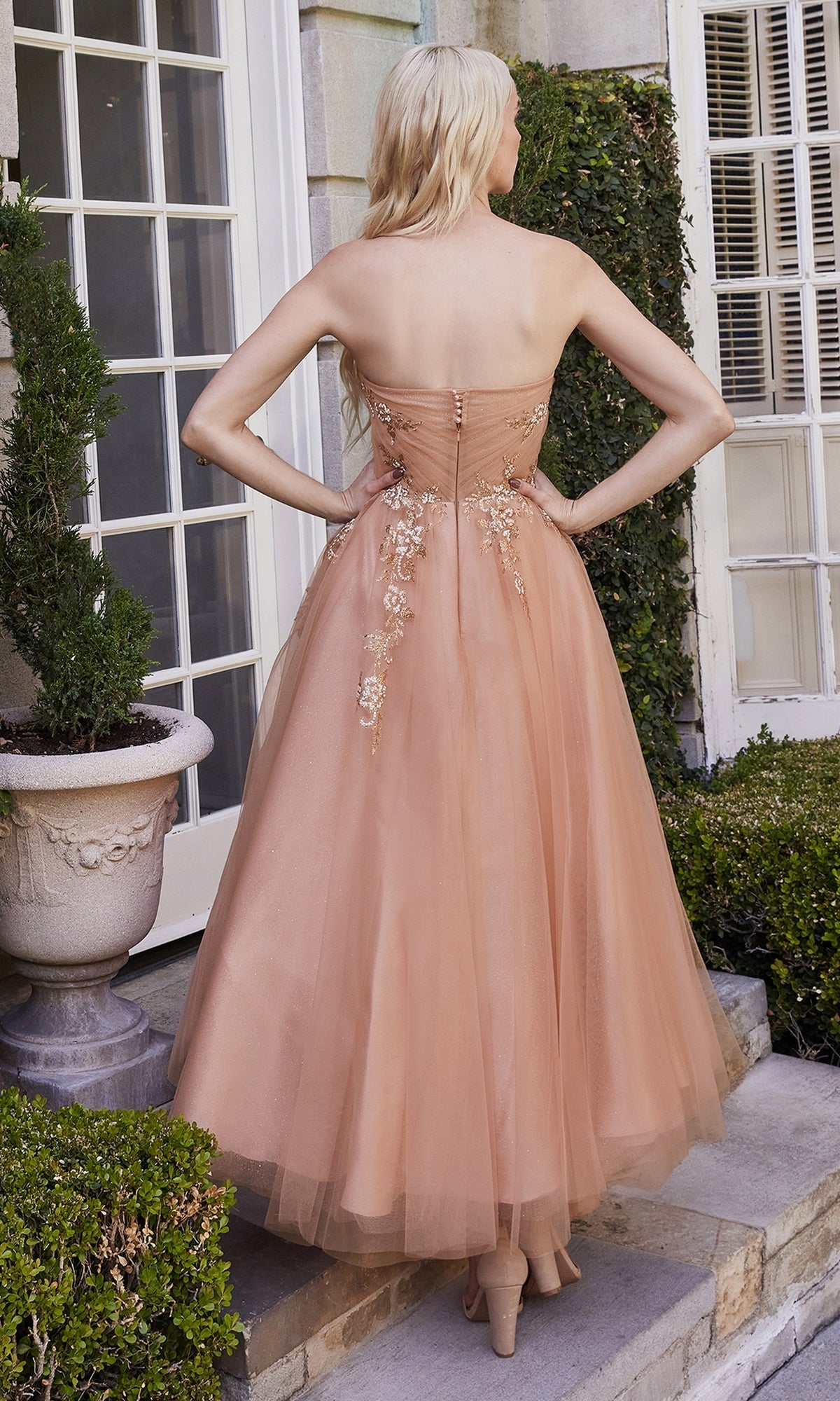 Rose Gold Strapless Tea-Lenth Prom Dress A1114