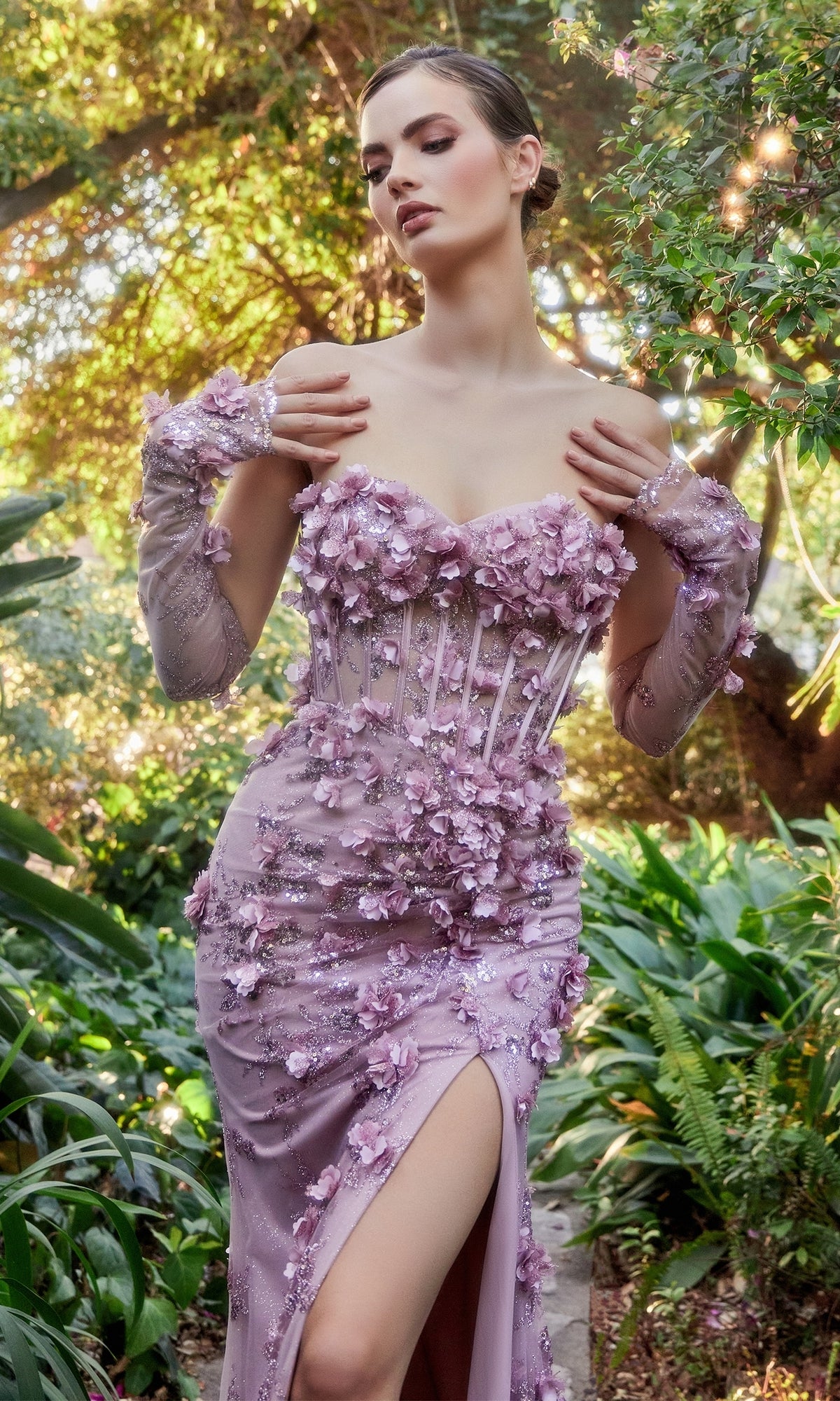 Floral Strapless Sweetheart Long Prom Dress - PromGirl Mauve / 10 Floral Strapless Sweetheart Long Prom Dress - PromGirl Mauve / 10