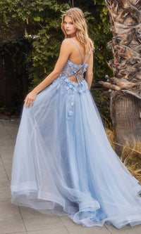 Flower-Embellished Long Tulle Prom Ball Gown A1142