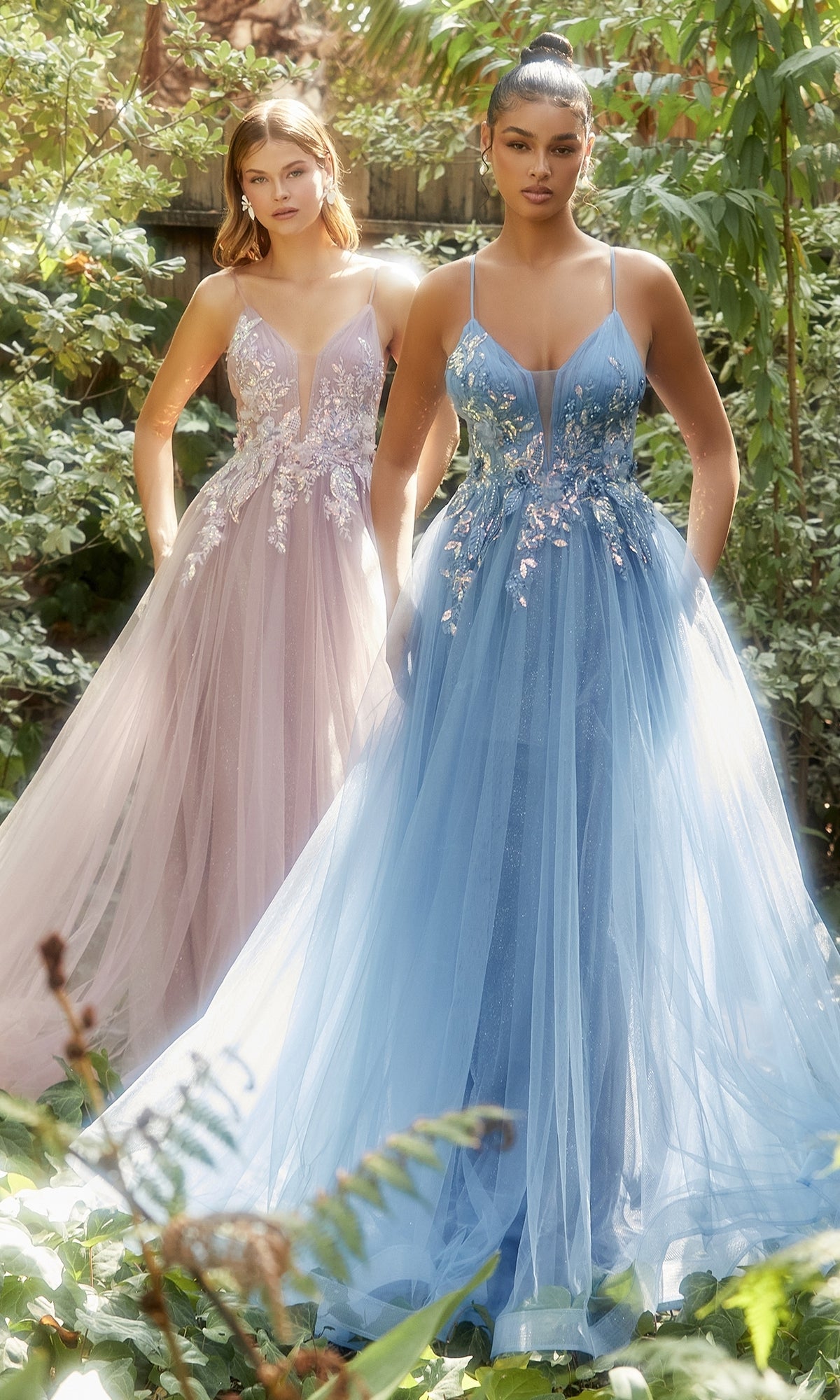 Sequin-Applique Long Tulle Prom Dress A1143