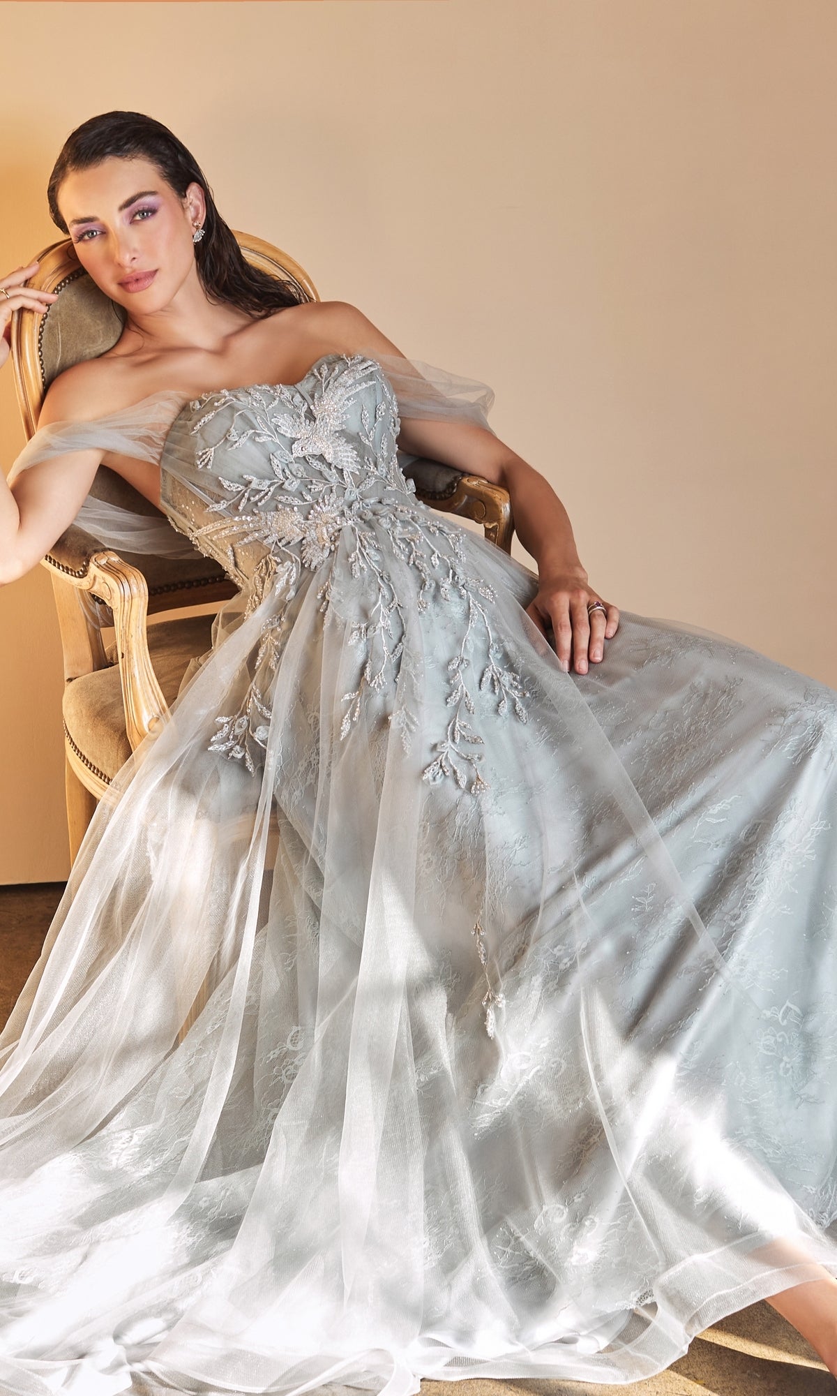 Off-the-Shoulder Long Floral Prom Ball Gown A1149