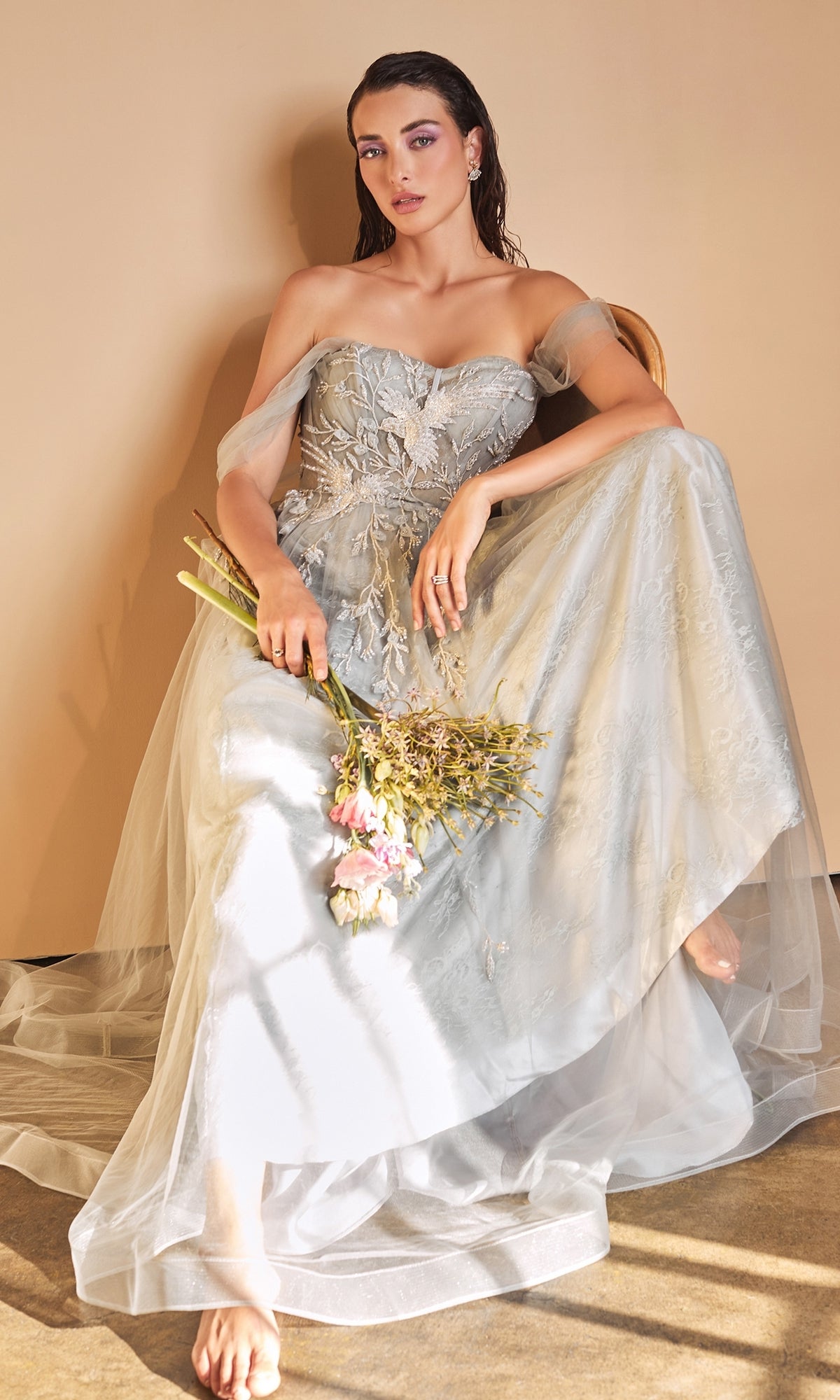 Off-the-Shoulder Long Floral Prom Ball Gown A1149