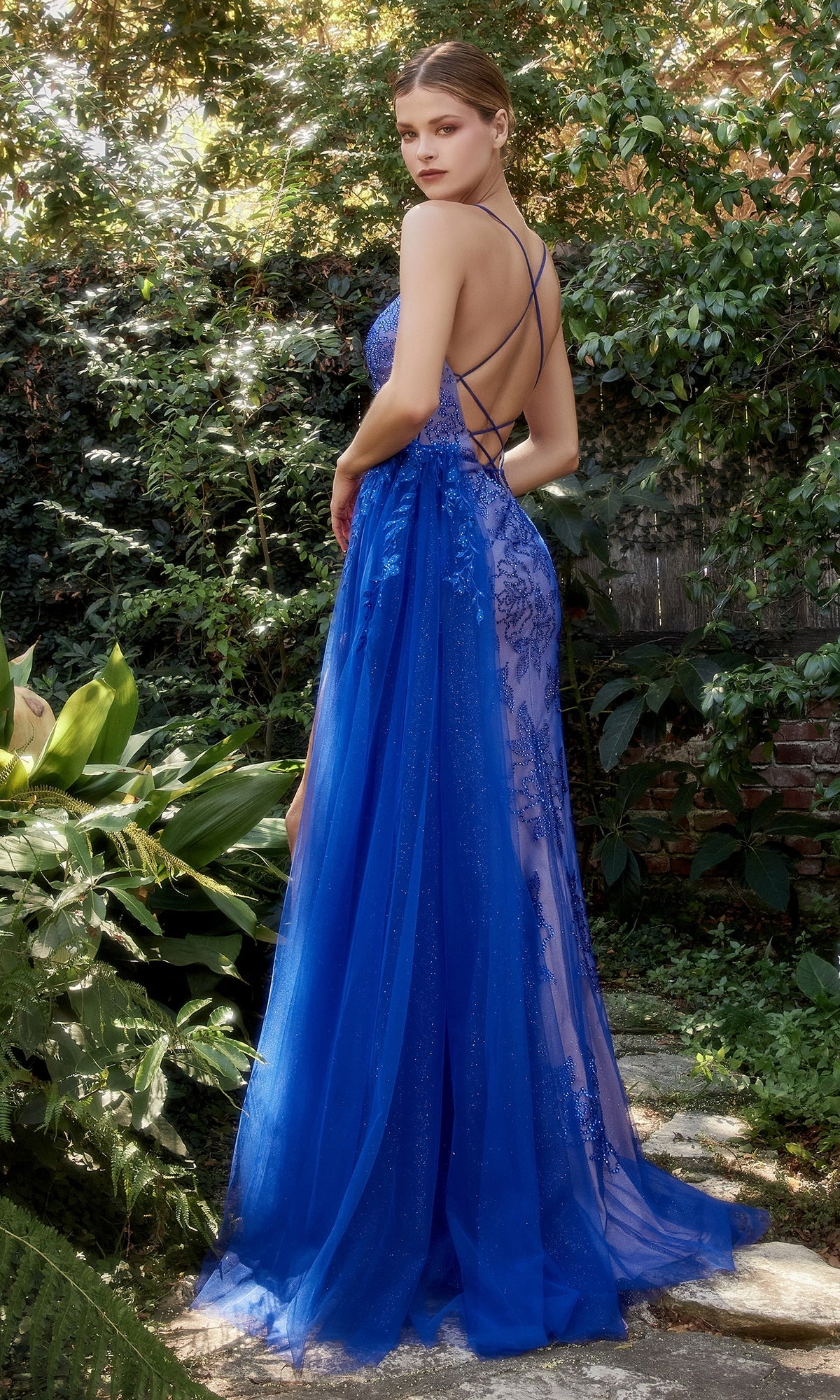 Royal Blue Side-Drape Long Beaded Prom Dress A1164