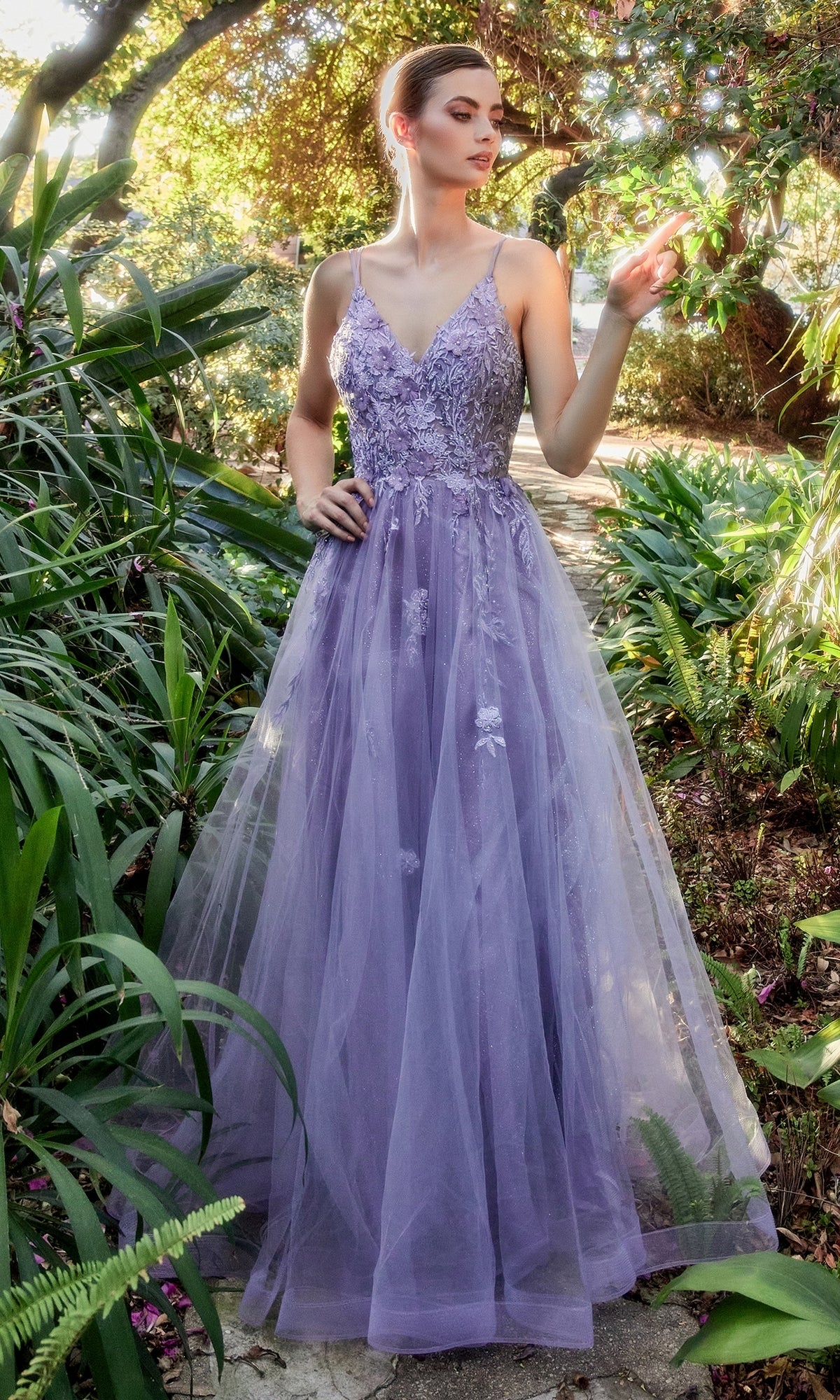 Floral-Embroidered Long A-Line Prom Gown A1191 English Violet / 2 Floral-Embroidered Long A-Line Prom Gown A1191 English Violet / 2