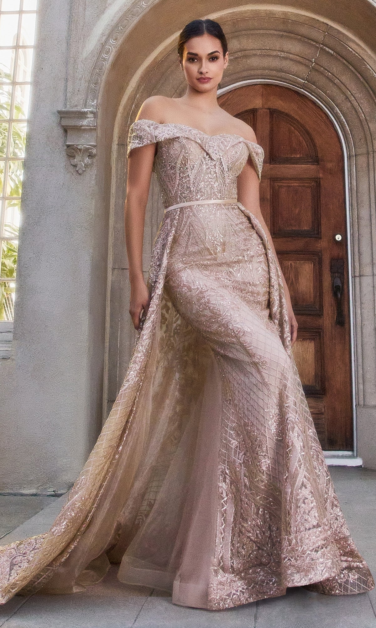 Off-the-Shoulder Long Rose Gold Formal Dress A1200