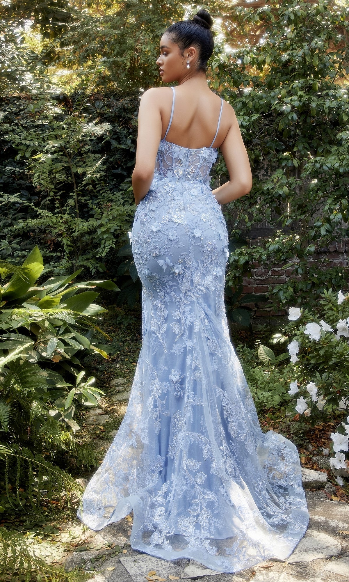 Sheer-Corset Long Blue Butterfly Prom Dress A1213