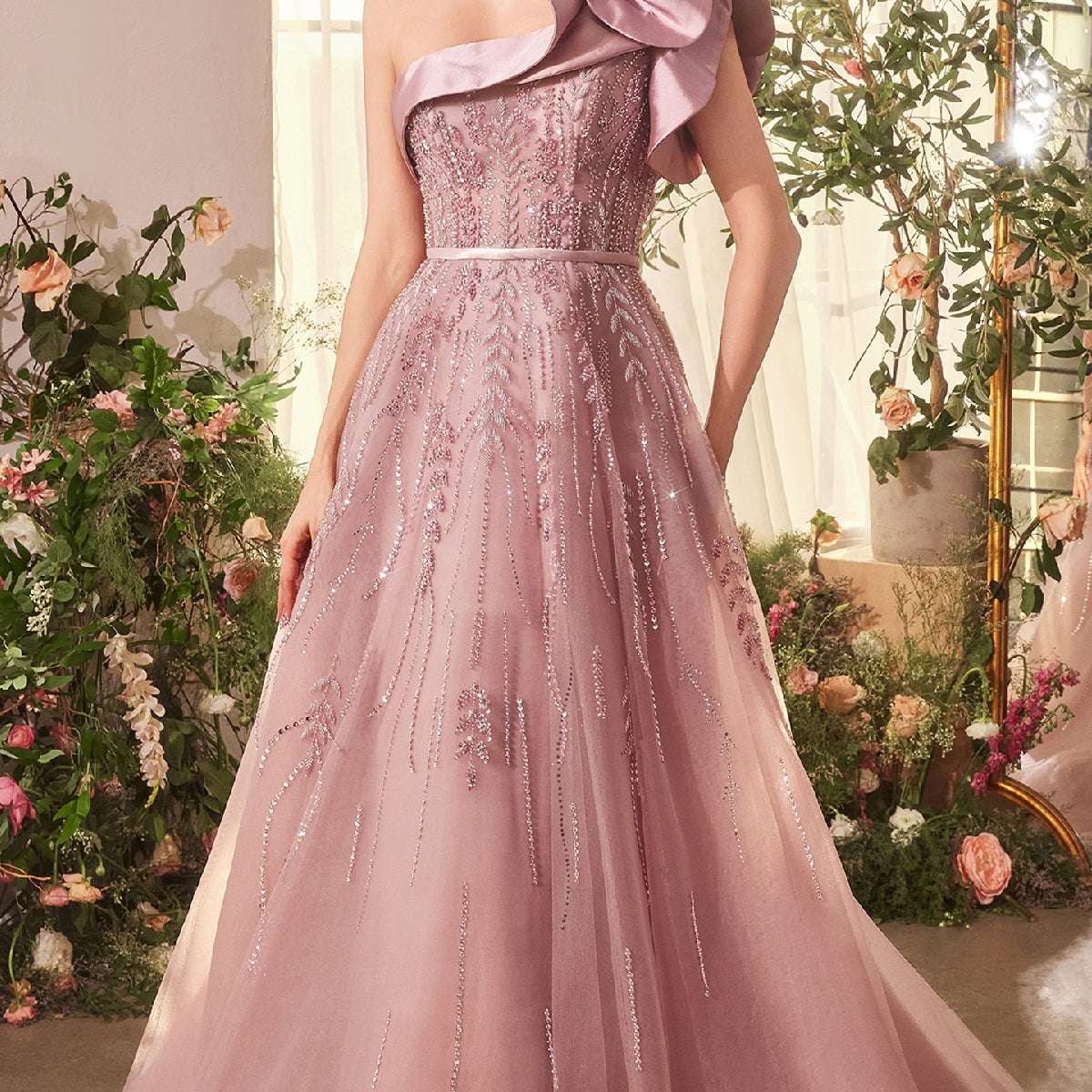 新品 Paddington Long Dress mauve beige Andrea and Leo A1373 Long Mauve Pink Prom Dress