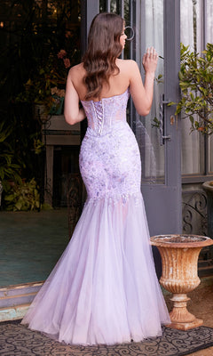 Lace-Up Strapless Long Mermaid Prom Dress with Sequins Red / 12